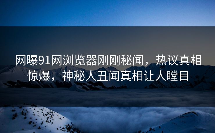 网曝91网浏览器刚刚秘闻，热议真相惊爆，神秘人丑闻真相让人瞠目