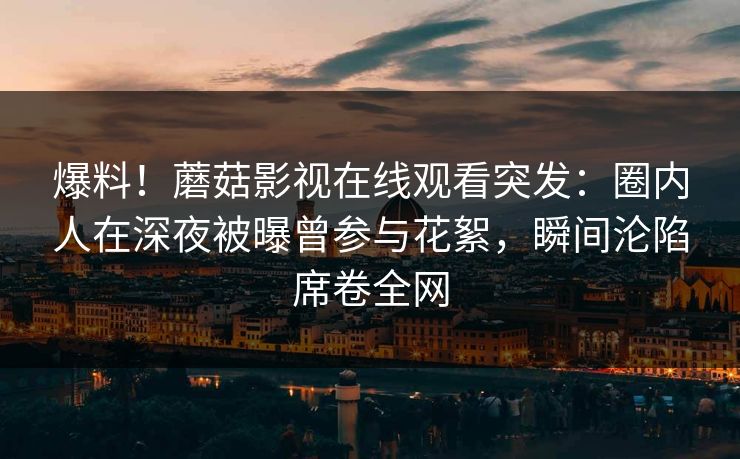 爆料！蘑菇影视在线观看突发：圈内人在深夜被曝曾参与花絮，瞬间沦陷席卷全网